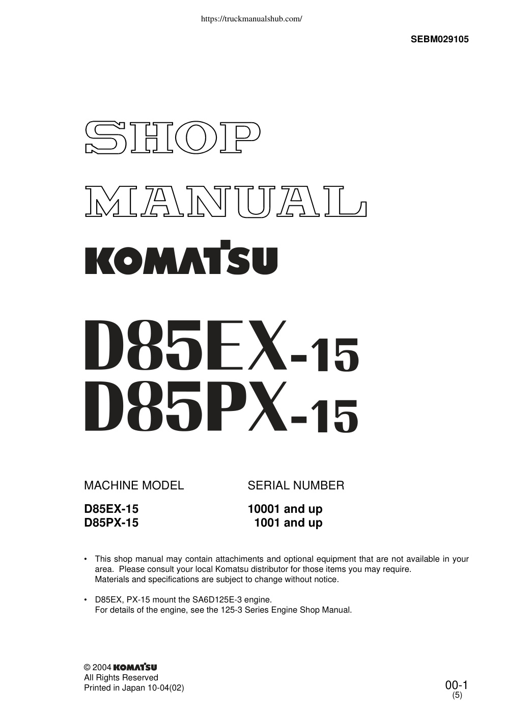 Première page de MACHINE MODEL SERIAL NUMBER