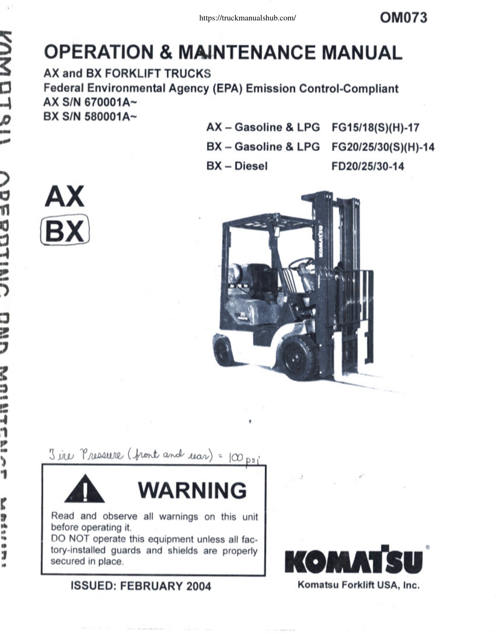 Première page de OPERATION & MAINTENANCE MANUAL