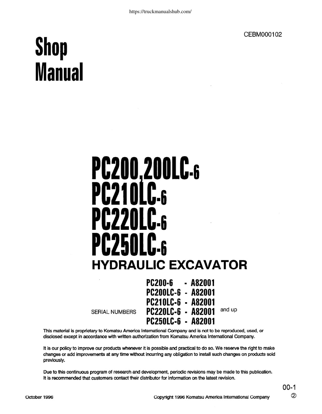 Première page de CEBD000102 SHOP MANUAL PC200/210/220/250LC-6 (with 102 series engine)