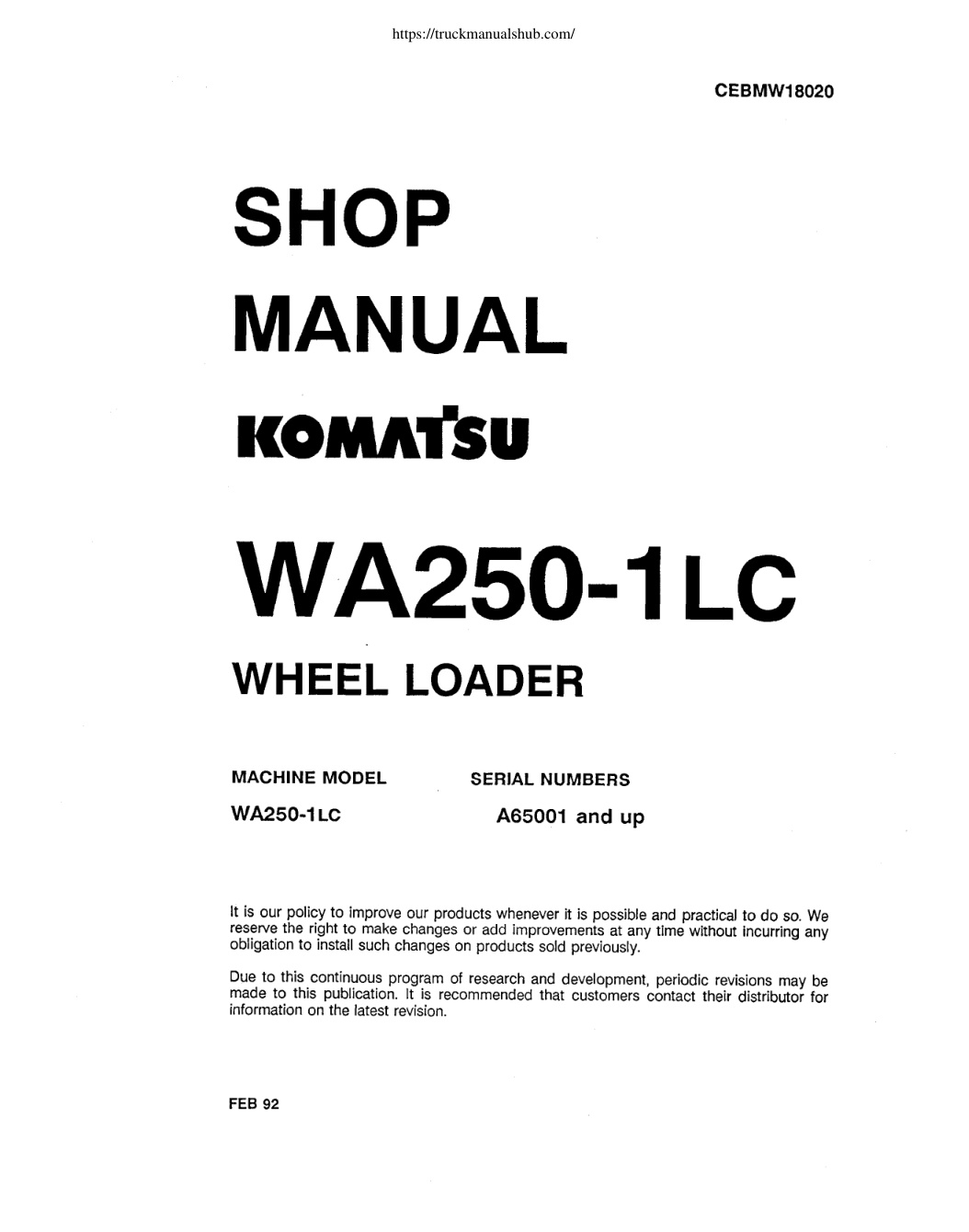 Première page de CEBDW18020 WA250-1LC Wheel Loader