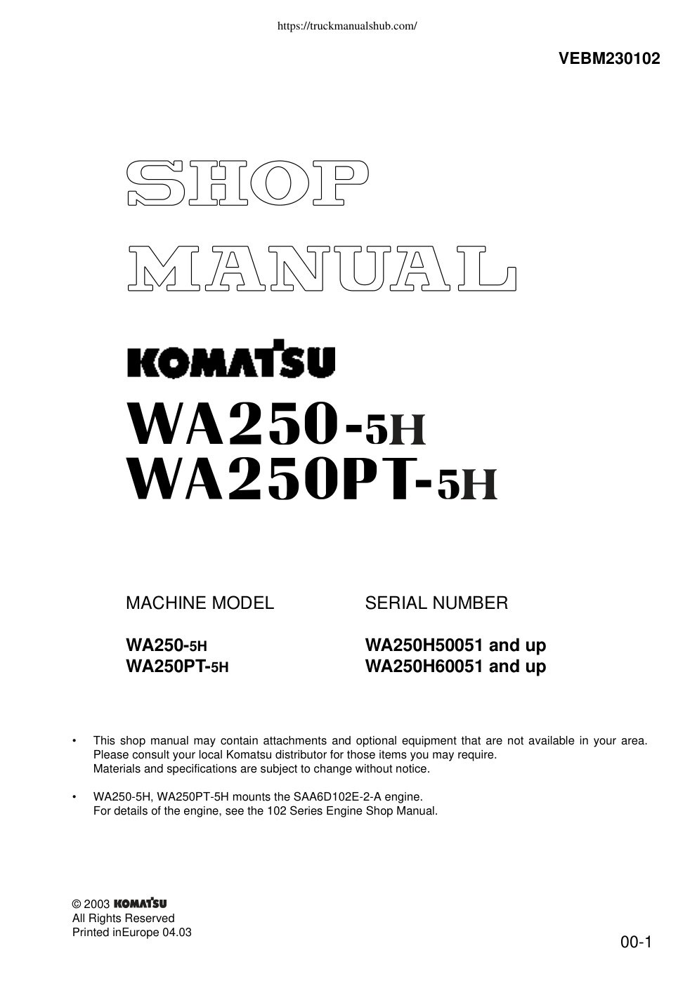 Première page de MACHINE MODEL SERIAL NUMBER