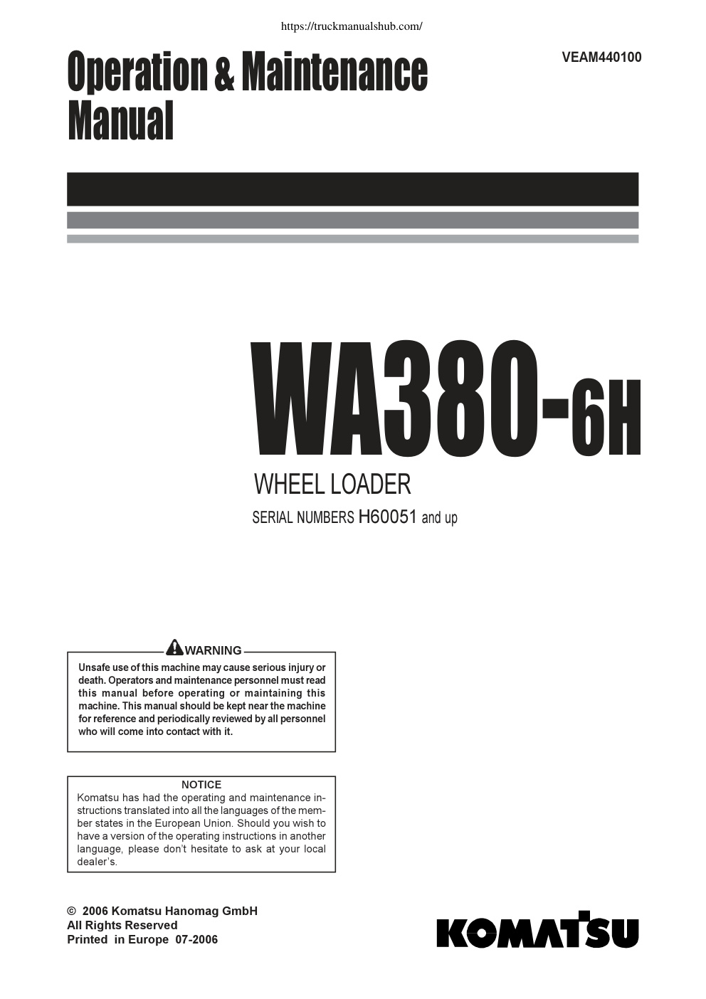 Première page de VEAM440100 WA380-6H