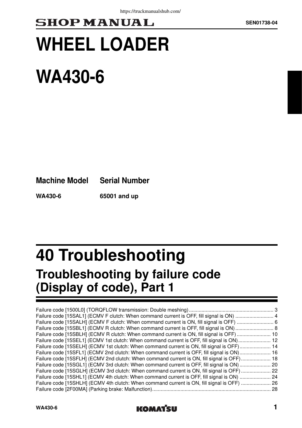 Première page de SEN00823-13 WA430-6 WHEEL LOADER
