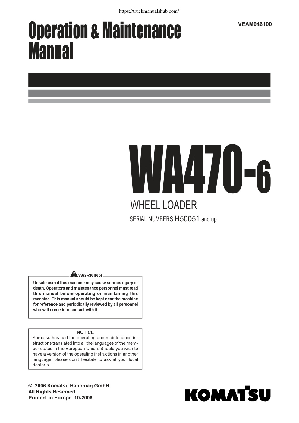 Première page de VEAM946100 WA470-6H