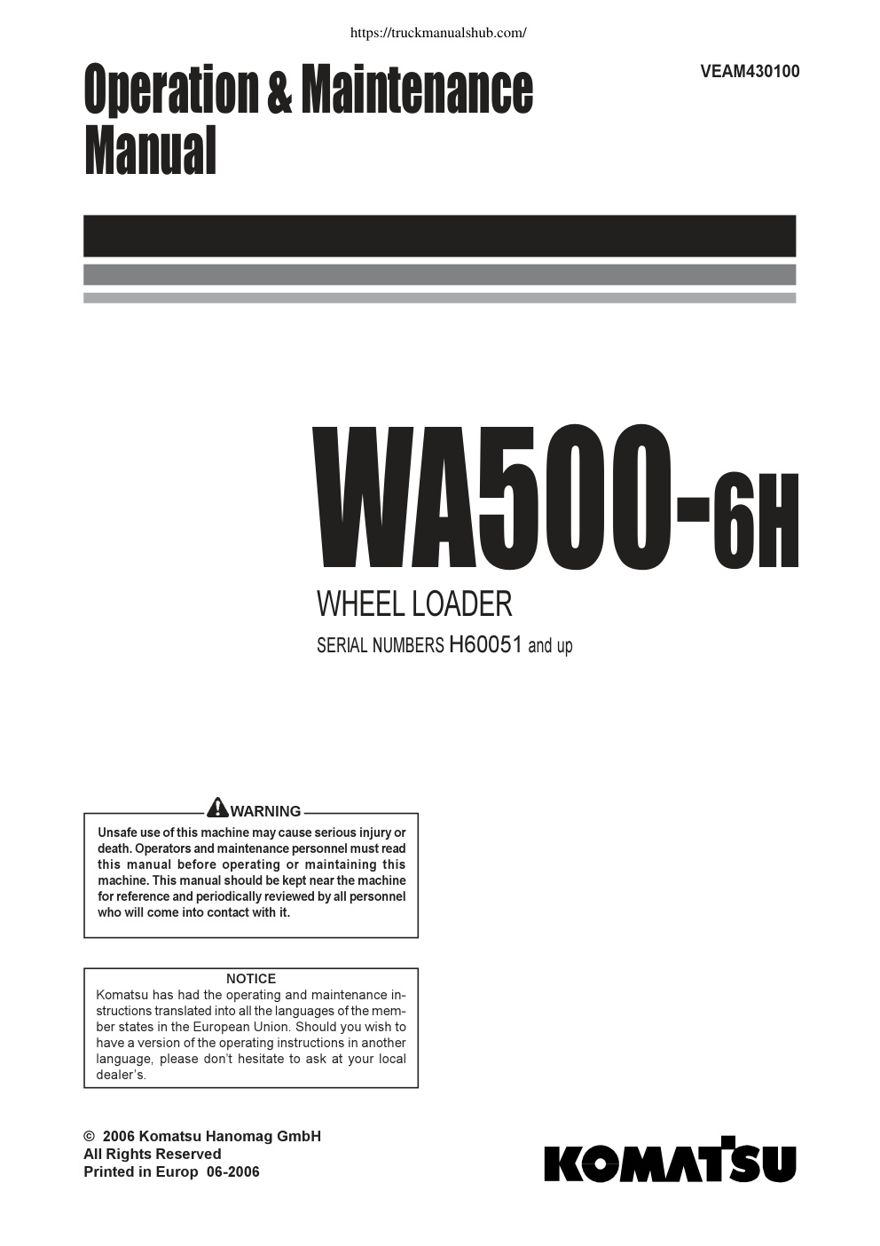 Première page de VEAM430100 WA500-6H