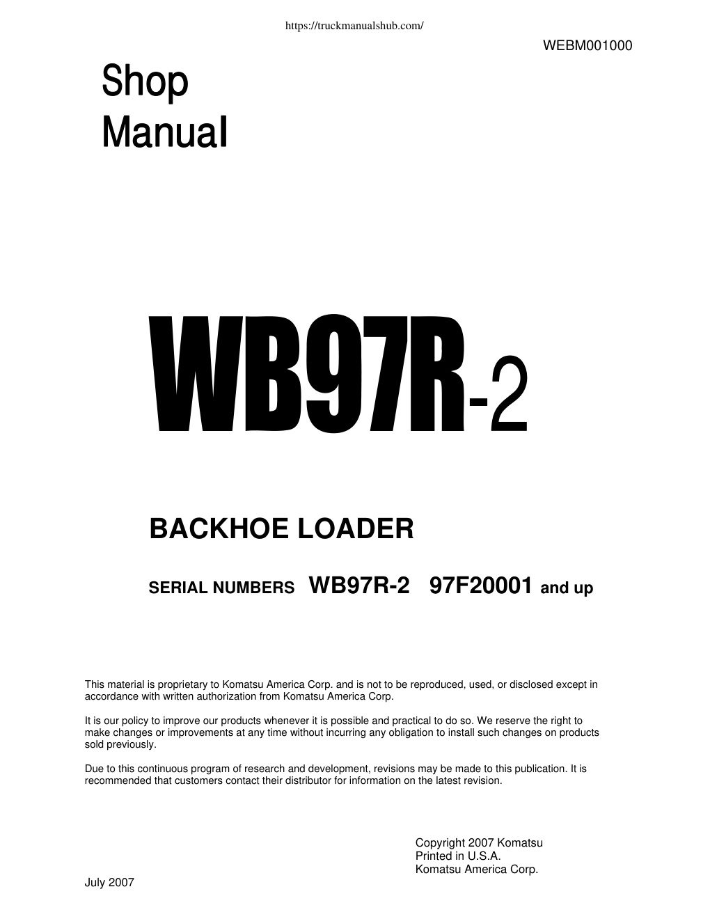 Première page de WEBM001000 WB97R-2 S/N 97F20001 & UP