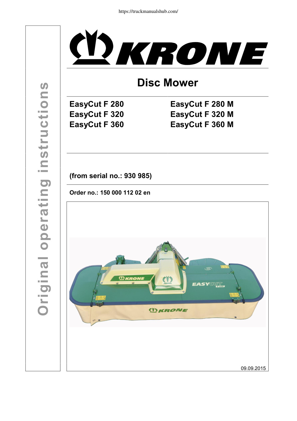 Première page de Krone F280 F320 F360 Disc Mower Operating Instructions.pdf