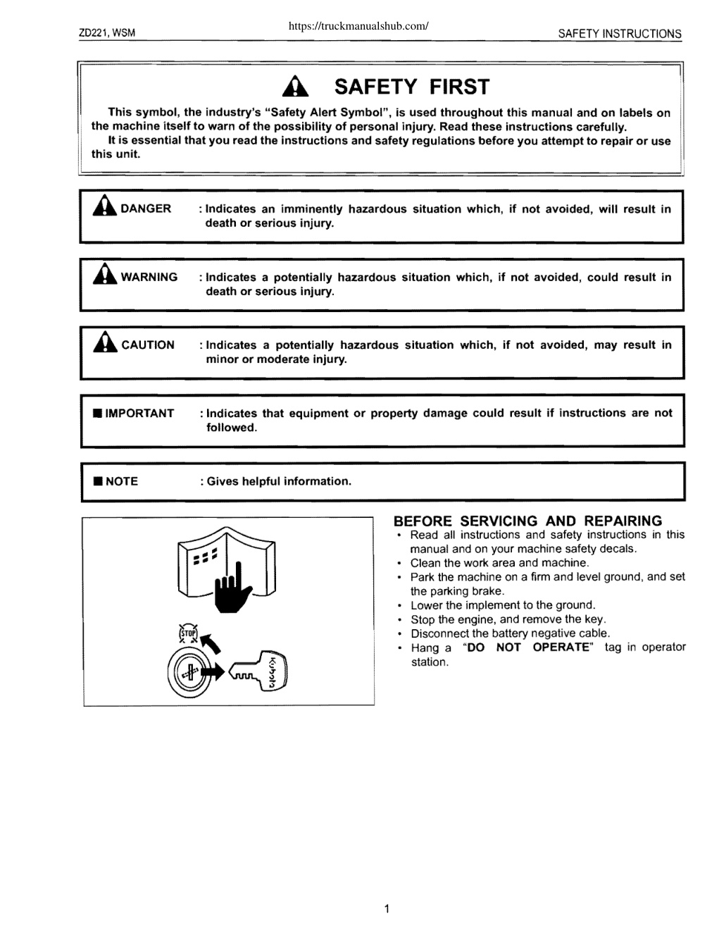 Première page de ZD221, WSM SAFETY INSTRUCTIONS