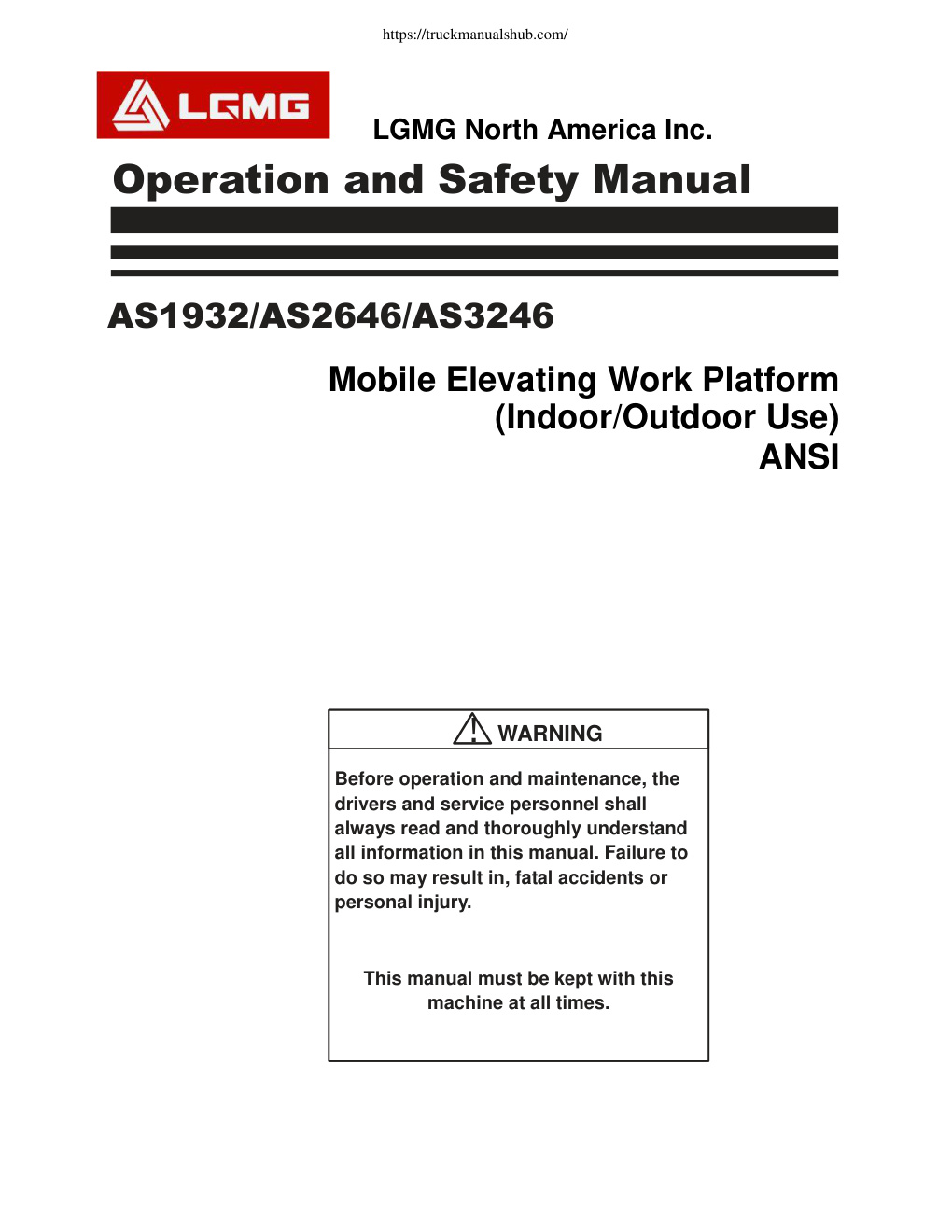 Première page de Operation and Safety Manual