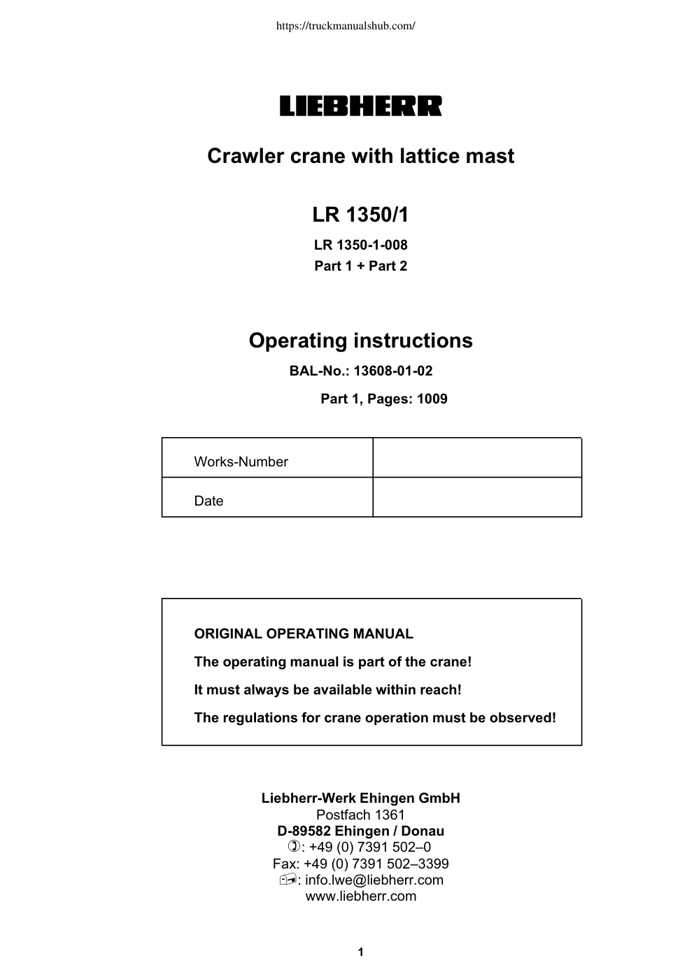 Première page de ORIGINAL OPERATING MANUAL