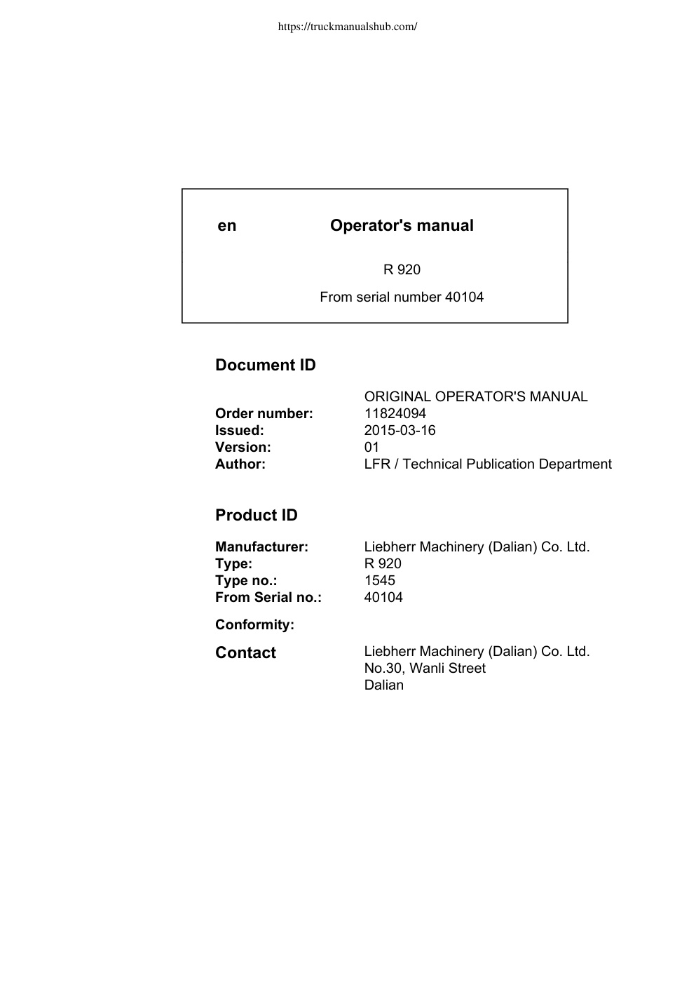Première page de ORIGINAL OPERATOR'S MANUAL
