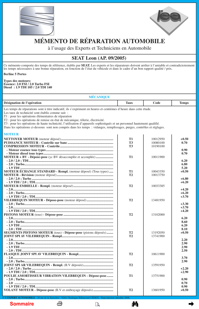 Première page de MÉMENTO DE RÉPARATION AUTOMOBILE
